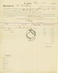 Konosament, parowiec M[ary] E. Forsyth, Sunnyside, Arkansas, 1 listopada 1864 autorstwa Unbekannt