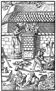 Wielki piec do wytopu rudy żelaza, 1556 autorstwa Unbekannt