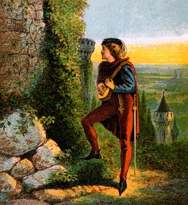 Blondel w więzieniu Richardsa, XII w., ok. 1850 r. autorstwa Unbekannt