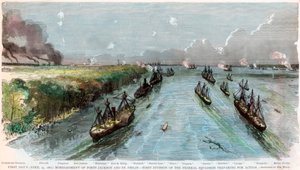 Bombardowanie Forts Jackson i St Philip, Luizjana, wojna secesyjna, kwiecień 1862 autorstwa Unbekannt