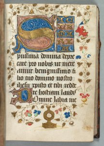 Księga godzin Korzystanie z Metz: Fol. 27r, Zdobione inicjały, ok. n.e. 1440. autorstwa Unbekannt