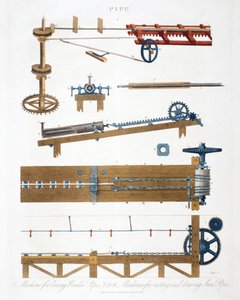 Wytaczanie rur drewnianych oraz odlewanie i ciągnienie rur żelaznych, c1825 autorstwa Unbekannt