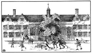 Chłopcy w czasach Tudorów grający w piłkę nożną w Berkhamsted Grammar School w Hertfordshire autorstwa Unbekannt
