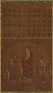 Budda Amitabha z dwoma towarzyszącymi bodhisattwami, 1200s. autorstwa Unbekannt