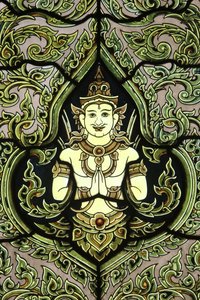 Budda. Witraż. Marmurowa Świątynia. Wat Benchamabophit Dusitvanaram Ratchaworawiharn. 1899. Bangkok. Tajlandia autorstwa Unbekannt