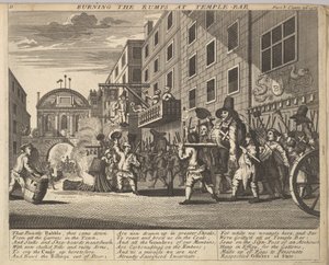 Palenie zadu na Temple Bar Plate 11: Ilustracje do Samuela Butlersa Hudibrasa, 1725-30 . autorstwa Unbekannt