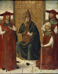 Kardynał Pedro González de Mendoza 1428-1495 modlący się przed św. Piotrem, 1490-1495 autorstwa Unbekannt