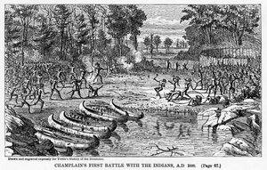 Champlains Pierwsza bitwa z Indianami, AD 1609, 1877 autorstwa Unbekannt