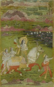 Chand Bibi Hawking z opiekunami w krajobrazie, ca. 1700. autorstwa Unbekannt