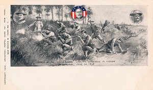 Szarża Rough Riders na Hiszpanów w zasadzce, La Quasina, 24 czerwca 1898, c1900 autorstwa Unbekannt