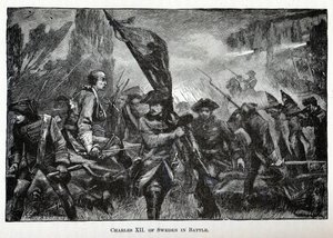 Karol XII Szwedzki w bitwie, 1882 autorstwa Unbekannt