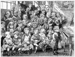 Dzieci czekające na zupę w porze obiadowej, London Board School, Denmark Terrace, Islington, 1889 autorstwa Unbekannt