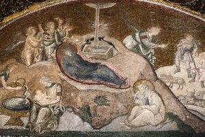 Muzeum kościelne Chora: mozaika narodzin Jezusa (Maryja odpoczywająca po porodzie, siedzący Józef) Istanbul Turquie autorstwa Unbekannt