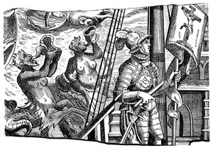 Krzysztof Kolumb podczas swojej podróży do Ameryki, Grawerowanie, c1500 autorstwa Unbekannt