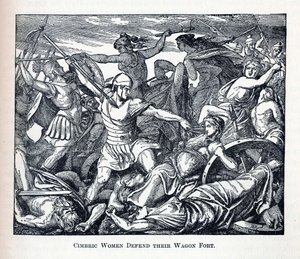 Kobiety Cimbric bronią fortu wozów, 1882 r autorstwa Unbekannt