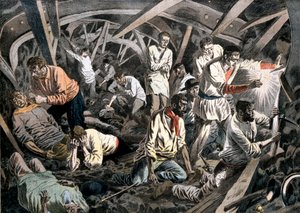 Górnicy uwięzieni pod ziemią przez zawalony dach, Courrieres Mines, Pas-de-Calais, Francja, 1906 autorstwa Unbekannt