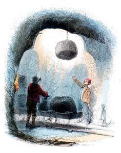 Wydobycie węgla: wysyłanie koszy z węglem na powierzchnię kopalni, 1852 autorstwa Unbekannt