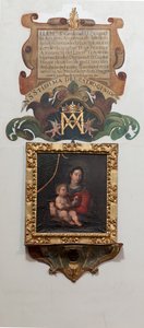 Kolegiata św. W środku. Obraz Madonna z dzieckiem, olej na płótnie. Malowidło ścienne z legendą (legenda o Matce Bożej Patrocinio). autorstwa Unbekannt
