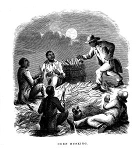 Łuskanie kukurydzy, czarni robotnicy łuskający kukurydzę, południowe Stany Zjednoczone, ok. 1850 r autorstwa Unbekannt