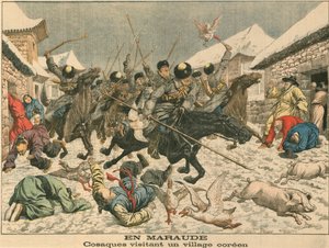 Kozacy terroryzujący wioskę koreańską, wojna rosyjsko-japońska, 1904 autorstwa Unbekannt