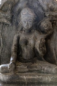 Muzeum Narodowe w Delhi. Gaja-Lakszmi (słonie oblewające wodą boginię Lakszmi). Pala, IX wiek n.e. Bihar. Złóg. Szczegół. Indie. autorstwa Unbekannt