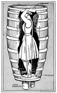Diagram przedstawiający panią Anne Edson Taylor w beczce, w której zanurzyła się nad wodospadem Niagara, 1901 autorstwa Unbekannt