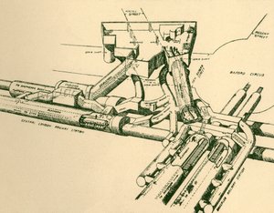 Schemat nowej stacji metra w Oxford Circus, 1930. autorstwa Unbekannt