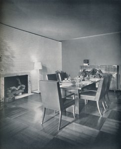 Meble do jadalni z krzesłami obitymi skórą projektu T.H. Robsjohn-Gibbings i wykonane autorstwa Unbekannt