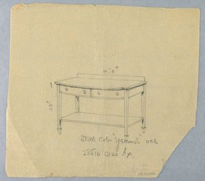 Rysunek, projekt stołu do serwowania z dwiema szufladami i wypukłym frontem, 1900–05 autorstwa Unbekannt