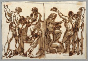Rysunek, Wyrok Salomona; Obdzieranie ze skóry Marsjasza, ca. 1820 autorstwa Unbekannt