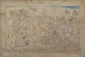 Durga, Kali i pięć matrików walczą z demoniczną armią demona Shumbha..., ka. 1780. autorstwa Unbekannt