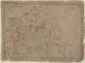 Durga, Kali i matriki walczą z demonem Raktabija: scena z Devi Mahatmya, Ka. 1780. autorstwa Unbekannt
