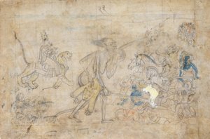 Durga i Kali zbliżają się do zgromadzonych armii Chandy i Mundy..., ca. 1780. autorstwa Unbekannt