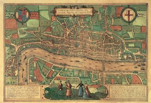Najwcześniejsza wydrukowana mapa Londynu, 1574 autorstwa Unbekannt