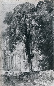 Kościół East Bergholt: część zachodniego krańca widziana poza grupą wiązów, 1812, 1925 autorstwa Unbekannt