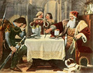 Eberhard przecina na pół obrus między sobą a swoim synem Ulrichem, 1377, 1936. autorstwa Unbekannt