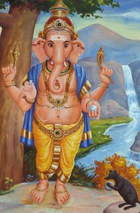 Hinduski bóg z głową słonia Ganesh i jego szczur Inde autorstwa Unbekannt