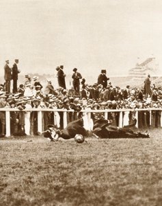 Emily Davison rzucająca się przed konia Kings podczas Derby, Epsom, Surrey, 1913 autorstwa Unbekannt