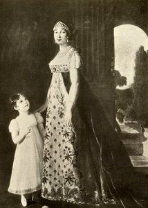 Suknia empirowa i sukienka dziecięca obszyte koronką walentynkową, 1804, 1937. autorstwa Unbekannt