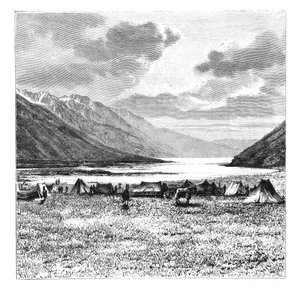 Obóz angielskiej ekspedycji z 1871 r., Jezioro Pang-Kong, Tybet, 1895 r. autorstwa Unbekannt