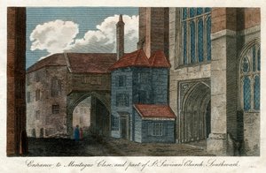 Wejście do Montague Close i część kościoła St Saviors Church, Southwark, Londyn, 1814 autorstwa Unbekannt