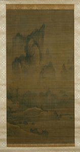 Wieczorny dzwon z okrytej mgłą świątyni, jesienny księżyc nad jeziorem Dongting w prawo, ca. 1450-1500. autorstwa Unbekannt