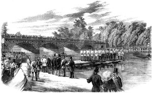Eksperymenty z mostem pontonowym Kapitana Fowkesa na Serpentine, Hyde Park, Londyn, 1860 autorstwa Unbekannt