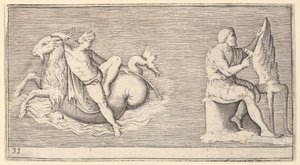 Figurka na Seagoat, Man Carving Wing, opublikowana 1599-1622. autorstwa Unbekannt