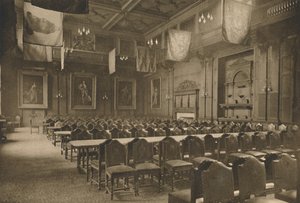 Wielka sala z flagą, w której bankiety urządza potężna firma spożywcza, ok. 1935 r. autorstwa Unbekannt