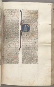 Fol. 218r, Psalm 26, historyczny inicjał D, Dawid klęczący wskazując na jego oczy, popiersie Boga..., autorstwa Unbekannt