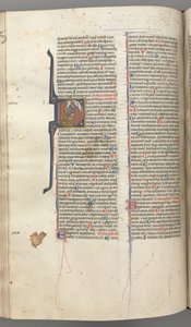 Fol. 220v, Psalm 38, historyczny inicjał D, Dawid klęczący, wskazujący na popiersie Boga w górze, c. 1 autorstwa Unbekannt