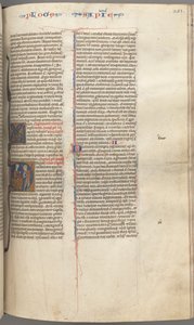 Fol. 251 r, Mądrość, inicjał historyczny D, Salomon pouczający żołnierza, c. 1275-1300. autorstwa Unbekannt