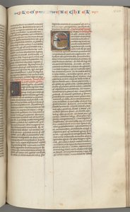 Fol. 320r, Ezechiel, historyczny inicjał E, śpiący Ezechiel ze swoją wizją czterech bestii. autorstwa Unbekannt