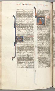 Fol. 354v, Amos, inicjał historyczny V, Amos klęczący w modlitwie, popiersie Boga u góry, c. 1275-1300. autorstwa Unbekannt